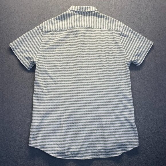 LUGU Men's Striped Green/White Cotton Short Sleeve Shirt Size XL,Buttons Front - Picture 2 of 7